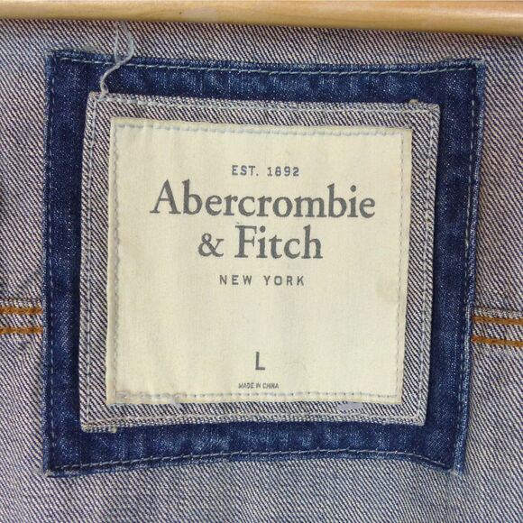VTG Abercrombie & Fitch Trucker Jacket Men L Slim Blue Denim Wash Distress Y2K - Picture 3 of 14